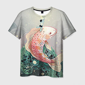 Мужская футболка 3D с принтом Рыба в Санкт-Петербурге, 100% полиэфир | прямой крой, круглый вырез горловины, длина до линии бедер | волны | искусство | мальчик | рыба