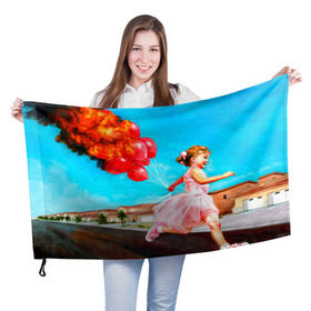 Флаг 3D с принтом Девочка с шариками в Санкт-Петербурге, 100% полиэстер | плотность ткани — 95 г/м2, размер — 67 х 109 см. Принт наносится с одной стороны | картина | огонь