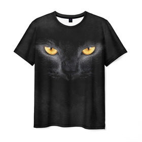 Мужская футболка 3D с принтом Черная кошка в Санкт-Петербурге, 100% полиэфир | прямой крой, круглый вырез горловины, длина до линии бедер | глаза | киса | кот | котик | кошка | черная кошка