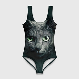 Купальник-боди 3D с принтом Серый кот в Санкт-Петербурге, 82% полиэстер, 18% эластан | Круглая горловина, круглый вырез на спине | киса | кот | котик | кошка | серый кот