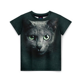 Детская футболка 3D с принтом Серый кот в Санкт-Петербурге, 100% гипоаллергенный полиэфир | прямой крой, круглый вырез горловины, длина до линии бедер, чуть спущенное плечо, ткань немного тянется | киса | кот | котик | кошка | серый кот