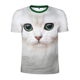 Мужская футболка 3D спортивная с принтом Белый котик в Санкт-Петербурге, 100% полиэстер с улучшенными характеристиками | приталенный силуэт, круглая горловина, широкие плечи, сужается к линии бедра | белая кошка | киса | кот | котик | кошка