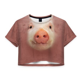 Женская футболка 3D укороченная с принтом Хрюшка в Санкт-Петербурге, 100% полиэстер | круглая горловина, длина футболки до линии талии, рукава с отворотами | свинка | свинья | хрюшка