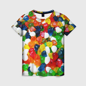 Женская футболка 3D с принтом Мармелад в Санкт-Петербурге, 100% полиэфир ( синтетическое хлопкоподобное полотно) | прямой крой, круглый вырез горловины, длина до линии бедер | вкусности | конфеты | мармелад | сладости