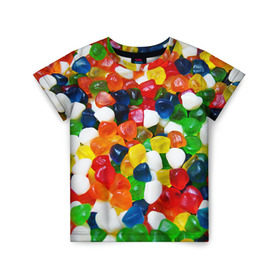 Детская футболка 3D с принтом Мармелад в Санкт-Петербурге, 100% гипоаллергенный полиэфир | прямой крой, круглый вырез горловины, длина до линии бедер, чуть спущенное плечо, ткань немного тянется | вкусности | конфеты | мармелад | сладости
