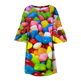 Детское платье 3D с принтом Конфетки в Санкт-Петербурге, 100% полиэстер | прямой силуэт, чуть расширенный к низу. Круглая горловина, на рукавах — воланы | вкусности | конфеты | мармелад | сладости
