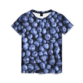 Женская футболка 3D с принтом Черника в Санкт-Петербурге, 100% полиэфир ( синтетическое хлопкоподобное полотно) | прямой крой, круглый вырез горловины, длина до линии бедер | черника | ягода
