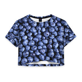 Женская футболка 3D укороченная с принтом Черника в Санкт-Петербурге, 100% полиэстер | круглая горловина, длина футболки до линии талии, рукава с отворотами | черника | ягода