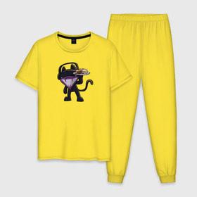 Мужская пижама хлопок с принтом Monstercat в Санкт-Петербурге, 100% хлопок | брюки и футболка прямого кроя, без карманов, на брюках мягкая резинка на поясе и по низу штанин
 | cat | monenstercrat | monster | дабстеп | кот | музыка | электронная музыка