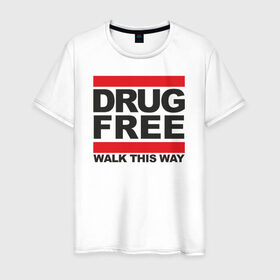 Мужская футболка хлопок с принтом Без наркотиков в Санкт-Петербурге, 100% хлопок | прямой крой, круглый вырез горловины, длина до линии бедер, слегка спущенное плечо. | drugfree | punk | straight edge | sxe | зож