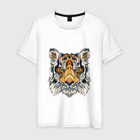Мужская футболка хлопок с принтом Тигруля в Санкт-Петербурге, 100% хлопок | прямой крой, круглый вырез горловины, длина до линии бедер, слегка спущенное плечо. | Тематика изображения на принте: звери | лев | минимализм | свирепый тигр защитит вас в любое время :)геометрия | тигр