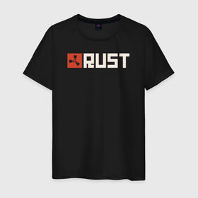 Мужская футболка хлопок с принтом RUST в Санкт-Петербурге, 100% хлопок | прямой крой, круглый вырез горловины, длина до линии бедер, слегка спущенное плечо. | game rust | raid | rust | игра раст | логотип игры rust ржавый | раст | рейд