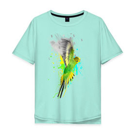Мужская футболка хлопок Oversize с принтом Волнистый попугай в Санкт-Петербурге, 100% хлопок | свободный крой, круглый ворот, “спинка” длиннее передней части | myparrots | попугаи | птицы | цветы