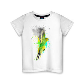 Детская футболка хлопок с принтом Волнистый попугай в Санкт-Петербурге, 100% хлопок | круглый вырез горловины, полуприлегающий силуэт, длина до линии бедер | myparrots | попугаи | птицы | цветы