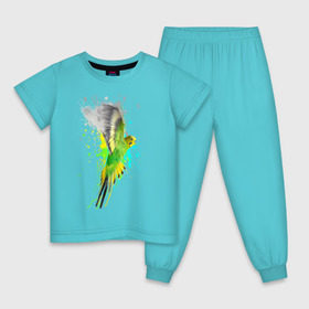 Детская пижама хлопок с принтом Волнистый попугай в Санкт-Петербурге, 100% хлопок |  брюки и футболка прямого кроя, без карманов, на брюках мягкая резинка на поясе и по низу штанин
 | myparrots | попугаи | птицы | цветы