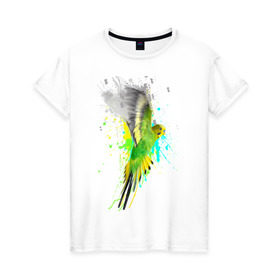 Женская футболка хлопок с принтом Волнистый попугай в Санкт-Петербурге, 100% хлопок | прямой крой, круглый вырез горловины, длина до линии бедер, слегка спущенное плечо | myparrots | попугаи | птицы | цветы