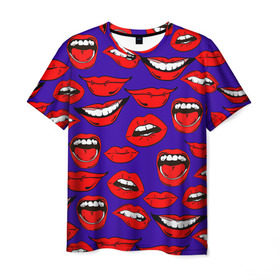 Мужская футболка 3D с принтом Губы в Санкт-Петербурге, 100% полиэфир | прямой крой, круглый вырез горловины, длина до линии бедер | губы | зубы | рот | улыбка