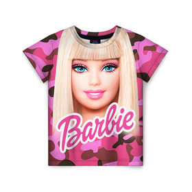 Детская футболка 3D с принтом Барби в Санкт-Петербурге, 100% гипоаллергенный полиэфир | прямой крой, круглый вырез горловины, длина до линии бедер, чуть спущенное плечо, ткань немного тянется | swag | барки | девушкам | камуфляж | свэг