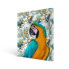 Холст квадратный с принтом Попугаи в Санкт-Петербурге, 100% ПВХ |  | myparrots | parrot | ара | листья | орнамент | попугаи | птицы | рай | синежелтый | тукан | узор | цветы