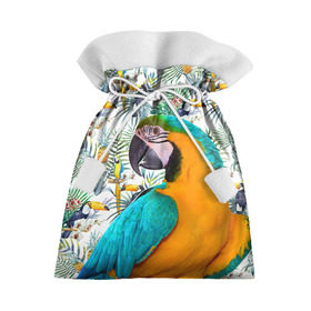 Подарочный 3D мешок с принтом Попугаи в Санкт-Петербурге, 100% полиэстер | Размер: 29*39 см | myparrots | parrot | ара | листья | орнамент | попугаи | птицы | рай | синежелтый | тукан | узор | цветы