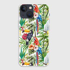 Чехол для iPhone 13 mini с принтом Попугаи в Санкт-Петербурге,  |  | myparrots | parrot | ара | листья | орнамент | попугаи | птицы | рай | тукан | узор | цветы
