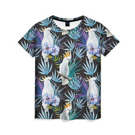 Женская футболка 3D с принтом Попугаи в Санкт-Петербурге, 100% полиэфир ( синтетическое хлопкоподобное полотно) | прямой крой, круглый вырез горловины, длина до линии бедер | myparrots | parrotузор | листья | орнамент | попугаи | птицы | рай | цветы