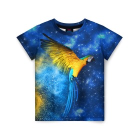 Детская футболка 3D с принтом Попугаи в Санкт-Петербурге, 100% гипоаллергенный полиэфир | прямой крой, круглый вырез горловины, длина до линии бедер, чуть спущенное плечо, ткань немного тянется | macaw | myparrots | parrot | ара | космос | попугаи | птицы