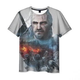 Мужская футболка 3D с принтом Witcher в Санкт-Петербурге, 100% полиэфир | прямой крой, круглый вырез горловины, длина до линии бедер | ведьмак