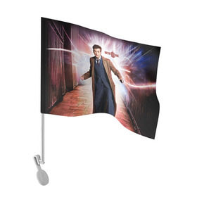 Флаг для автомобиля с принтом Доктор кто в Санкт-Петербурге, 100% полиэстер | Размер: 30*21 см | doctor who | доктор кто | сериал