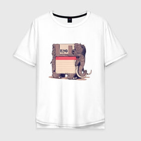 Мужская футболка хлопок Oversize с принтом Вымершие виды в Санкт-Петербурге, 100% хлопок | свободный крой, круглый ворот, “спинка” длиннее передней части | Тематика изображения на принте: слон