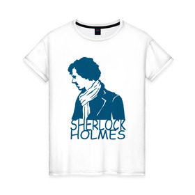 Женская футболка хлопок с принтом Шерлок (SHERLOCK) в Санкт-Петербурге, 100% хлопок | прямой крой, круглый вырез горловины, длина до линии бедер, слегка спущенное плечо | 