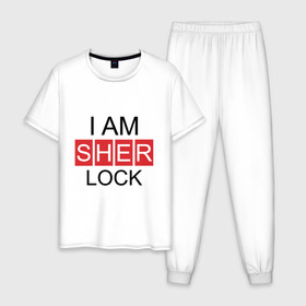 Мужская пижама хлопок с принтом Шерлок (SHERLOCK) в Санкт-Петербурге, 100% хлопок | брюки и футболка прямого кроя, без карманов, на брюках мягкая резинка на поясе и по низу штанин
 | 