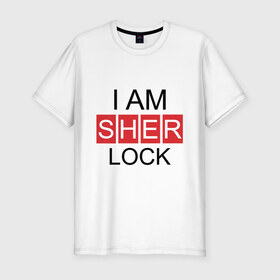 Мужская футболка премиум с принтом Шерлок (SHERLOCK) в Санкт-Петербурге, 92% хлопок, 8% лайкра | приталенный силуэт, круглый вырез ворота, длина до линии бедра, короткий рукав | Тематика изображения на принте: 
