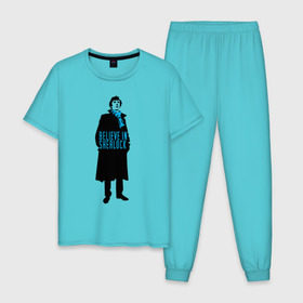 Мужская пижама хлопок с принтом Шерлок (SHERLOCK) в Санкт-Петербурге, 100% хлопок | брюки и футболка прямого кроя, без карманов, на брюках мягкая резинка на поясе и по низу штанин
 | «шерлок» | также известен как «шерлок холмс»  британский телесериалsherlock | шерлок