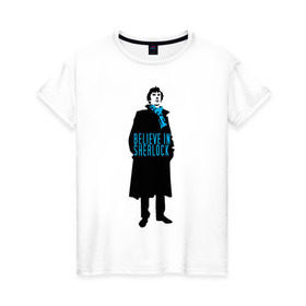 Женская футболка хлопок с принтом Шерлок (SHERLOCK) в Санкт-Петербурге, 100% хлопок | прямой крой, круглый вырез горловины, длина до линии бедер, слегка спущенное плечо | «шерлок» | также известен как «шерлок холмс»  британский телесериалsherlock | шерлок
