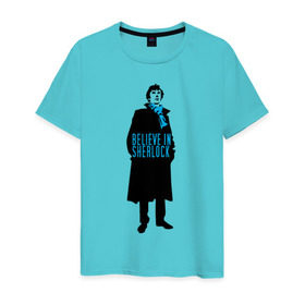 Мужская футболка хлопок с принтом Шерлок (SHERLOCK) в Санкт-Петербурге, 100% хлопок | прямой крой, круглый вырез горловины, длина до линии бедер, слегка спущенное плечо. | «шерлок» | также известен как «шерлок холмс»  британский телесериалsherlock | шерлок