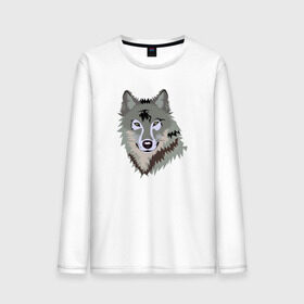 Мужской лонгслив хлопок с принтом Волк в Санкт-Петербурге, 100% хлопок |  | волк | волкволчёнок | рисованный волк | серый волк