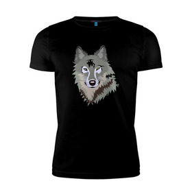 Мужская футболка премиум с принтом Волк в Санкт-Петербурге, 92% хлопок, 8% лайкра | приталенный силуэт, круглый вырез ворота, длина до линии бедра, короткий рукав | волк | волкволчёнок | рисованный волк | серый волк