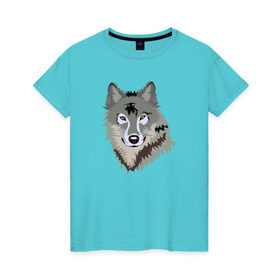 Женская футболка хлопок с принтом Волк в Санкт-Петербурге, 100% хлопок | прямой крой, круглый вырез горловины, длина до линии бедер, слегка спущенное плечо | волк | волкволчёнок | рисованный волк | серый волк