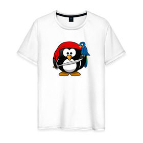 Мужская футболка хлопок с принтом Пингвин в Санкт-Петербурге, 100% хлопок | прямой крой, круглый вырез горловины, длина до линии бедер, слегка спущенное плечо. | 