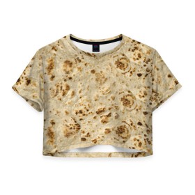 Женская футболка 3D укороченная с принтом Лаваш в Санкт-Петербурге, 100% полиэстер | круглая горловина, длина футболки до линии талии, рукава с отворотами | еда | лаваш | прикол | прикольные | хлеб