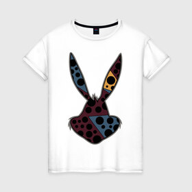 Женская футболка хлопок с принтом Ушастый кролик в Санкт-Петербурге, 100% хлопок | прямой крой, круглый вырез горловины, длина до линии бедер, слегка спущенное плечо | 