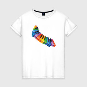 Женская футболка хлопок с принтом Разноцветные клавиши в Санкт-Петербурге, 100% хлопок | прямой крой, круглый вырез горловины, длина до линии бедер, слегка спущенное плечо | клавиши | краски | радуга | разноцветные клавишицвета
