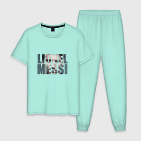 Мужская пижама хлопок с принтом Lionel Messi face в Санкт-Петербурге, 100% хлопок | брюки и футболка прямого кроя, без карманов, на брюках мягкая резинка на поясе и по низу штанин
 | месси