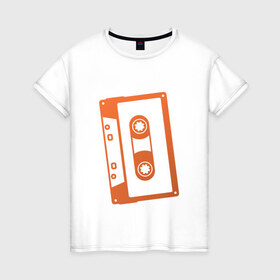 Женская футболка хлопок с принтом Кассета в Санкт-Петербурге, 100% хлопок | прямой крой, круглый вырез горловины, длина до линии бедер, слегка спущенное плечо | касета | музыка | плеер | ретро