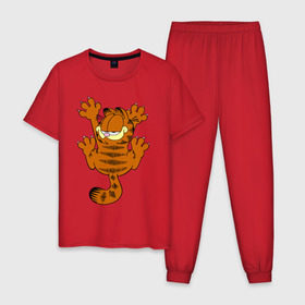 Мужская пижама хлопок с принтом гарфилд в Санкт-Петербурге, 100% хлопок | брюки и футболка прямого кроя, без карманов, на брюках мягкая резинка на поясе и по низу штанин
 | гарфилд garfield кот киса рыжий гарф лазанья