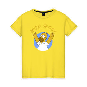 Женская футболка хлопок с принтом Homer Simpson Woo Hoo в Санкт-Петербурге, 100% хлопок | прямой крой, круглый вырез горловины, длина до линии бедер, слегка спущенное плечо | homer simpson woo hoo гомер симпсон