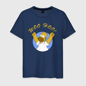Мужская футболка хлопок с принтом Homer Simpson Woo Hoo в Санкт-Петербурге, 100% хлопок | прямой крой, круглый вырез горловины, длина до линии бедер, слегка спущенное плечо. | homer simpson woo hoo гомер симпсон