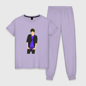Женская пижама хлопок с принтом Никита Киоссе (Mband) в Санкт-Петербурге, 100% хлопок | брюки и футболка прямого кроя, без карманов, на брюках мягкая резинка на поясе и по низу штанин | mband | группа | она вернется