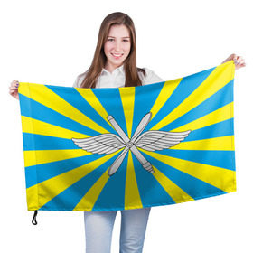 Флаг 3D с принтом Флаг ВВС в Санкт-Петербурге, 100% полиэстер | плотность ткани — 95 г/м2, размер — 67 х 109 см. Принт наносится с одной стороны | Тематика изображения на принте: авиатор | авиация | герб | летчику